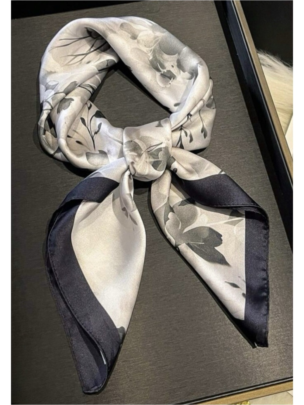 Luxe floral silky wild rag, black + greyscale feminine pattern • new!